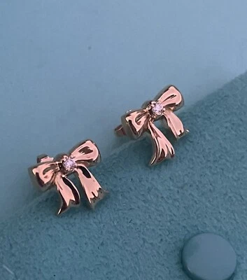 RARE Tiffany & Co. 18k Gold Bow Ribbon Diamond Stud Earrings - Polished Pristine - Image 1 of 4