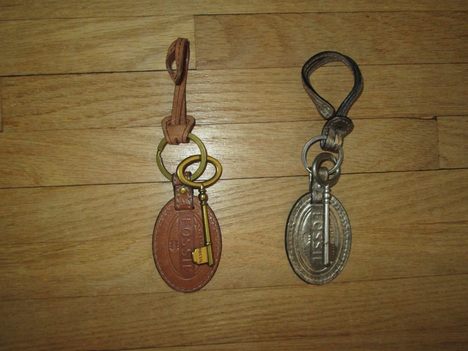 FOSSIL Large Metal Key w/ Leather Replacement Hang-Tag  Purse Fob ~ Your Choice - Image 1 of 1