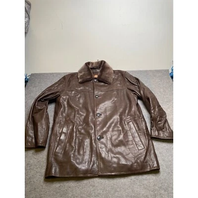 Marc New York Chaqueta de Cuero Cuello de Piel Botón Delantero Abrigo Marrón Para Hombre L Foto 1 de 4