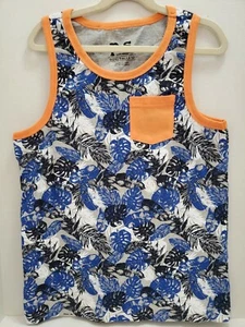 P.S. By Aeropostale Boys Sz 12 Tank Top Blue, White, Black & Gray Leaf w/Orange - Picture 1 of 7