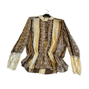 Sportmax Women’s Brown Lace Neckline Sleeves Fancy Blouse Top Size 8 Business - Picture 1 of 7