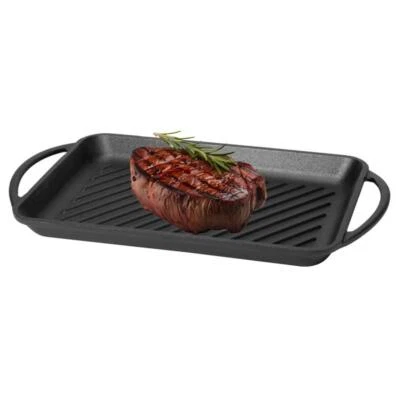 Bistecchiera ghisa rettangolare griglia antiaderente manici piastra 39x22 cm - Immagine 1 di 4
