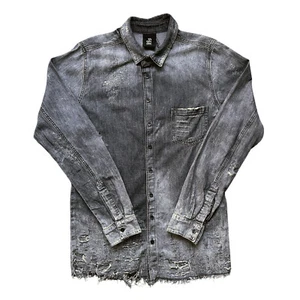 Thom Krom Distressed Denim Shirt Mens Medium Gray Button Up Long Sleeve Wrecked - Picture 1 of 24