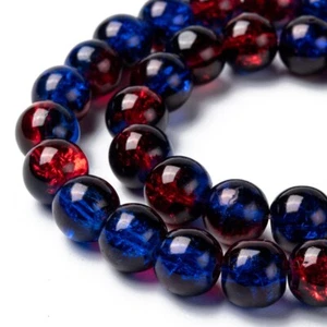 50 Crackle Glass Beads 8mm Blue Red Mixed Ombre Bulk Jewelry Supplies Mix - Picture 1 of 2