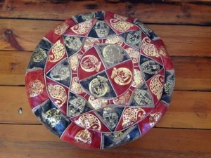 Vintage Leather Middle Eastern Egypt Moroccan Foot Stool Pillow Pouf Ottoman 19" - Picture 1 of 9