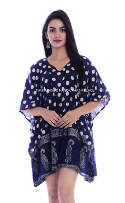 Indian Cotton Kaftan Handmade Short Caftan Beach Wear Night Maxi Gown Plus Size - Image 1 of 4