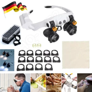Profi LED Stirnlupe Kopflupe Lupenbrille Mit Licht Lupe Leuchtlupe Brillenlupe - Bild 1 von 15