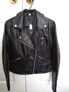 Leather Look Black Biker Jacket, M&Co Petite Size 8 - Picture 1 of 3
