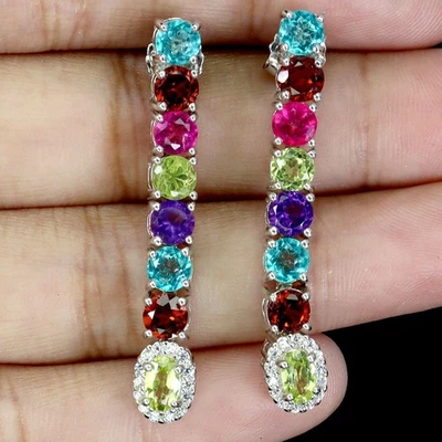 925 Sterling Silver Earrings Oval Peridot 5x3mm Amethyst Topaz Gemstone Jewelry - Image 1 of 4