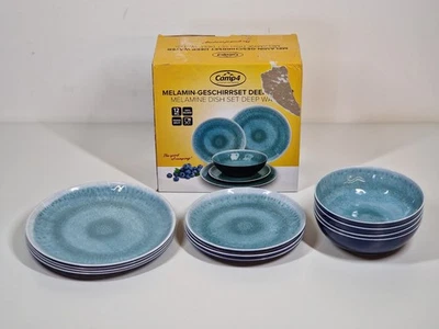 Camp4 Deep Water Geschirrset 12tlg. Camping Melamin Geschirr Outdoor Teller Blau - Bild 1 von 4