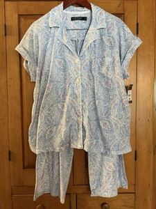 Lauren Ralph Lauren Damen Pyjama Set Capri Kurzarm XL hellblau Paisley " - Bild 1 von 6
