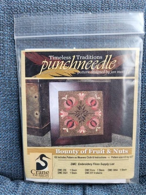 Crane Design BOUNTY OF FRUIT & NUTS Mini Punch Needle Embroidery Pattern +Fabric - Image 1 of 2
