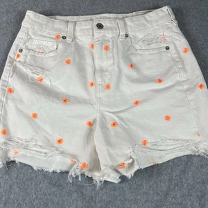 American Eagle Mom Daisy Floral Embroidered High Rise Denim Shorts Women’s 4 NWT - Picture 1 of 8