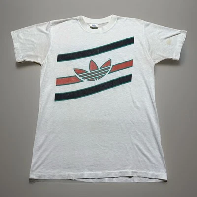 Vintage 70s 80s Adidas Trefoil Paper Thin Orange Black Shirt Size Medium USA - Image 1 of 4
