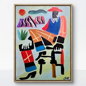 CORBELLIC Cowboy Chair 12x16 Original Large Pop Art Abstract Contemporary Decor - Picture 1 of 8
