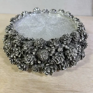 HomeWorx by Harry Slatkin Pinecones Candle Pedestal Silver Fall Winter 5.5” - Picture 1 of 6