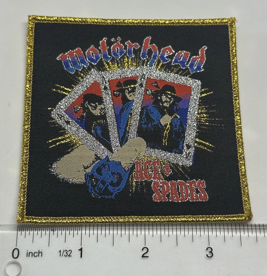 Нашивка тканая металлическая резьба Motorhead ace of spades золотистая металлическая кайма  - Изображение 1 из 1