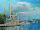 Listed American Artist Nino Pippa Painting of Istanbul Ortakoy Mosque COA18X24