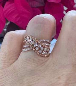 14K Rose Gold Plated 1.5Ct Round Cut Moissanite Criss Cross Engagement Band Ring - Picture 1 of 7