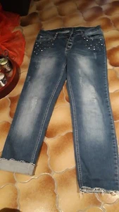 Hose Jeans blau Knöpfe 38 TOPP Stretch Nieten - Bild 1 von 4