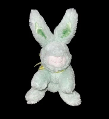 Cuddle Bunny Rabbit Stuffed Animal 8”Plush Mint Green Satin Ears Easter - Image 1 of 4
