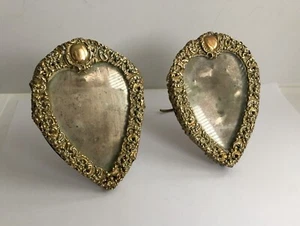 Valentine Day Rare Love Heart Pair of Brass Photo Frames C1840/50 Victorian - Picture 1 of 9