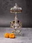Glass Statue Of Lord Ganesh Sitting Below Umbrella   10 Inches Height With Gold