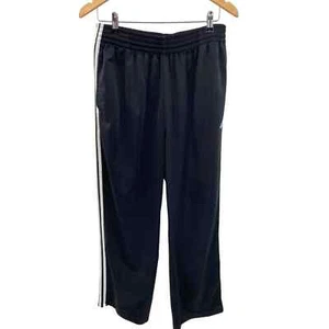 Adidas Athletic Warmup Pants Mens Large Black White Stripe Polyester Drawstring - Picture 1 of 10