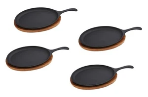 Servierpfanne mit Holzuntersetzer 4 Stück Gusseisenpfanne Servierbratpfanne - Bild 1 von 1