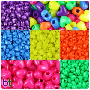 Agujeros verticales con cuentas de pony corazón de neón brillantes de 12 mm BeadTin (250 piezas) - elección de color - Imagen 1 de 8