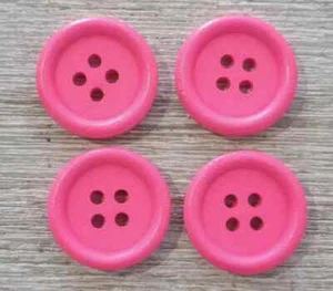 colors pastel wood sewing crafts buttons 4 holes bright pink 3/4 inch 20mm 4pc - Picture 1 of 2