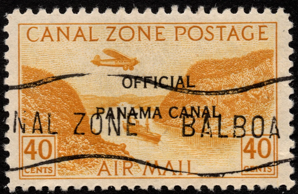 Canal Zone Stamp Scott #CO12 CTO VF-XF Gem - 40 Cents Yellow w Type II Overprint - Image 1 of 1