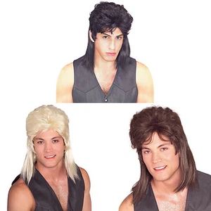 Peluca de salmonete negra rubia marrón para hombre pelo largo adulto cuello rojo Hillbilly. - Imagen 1 de 4