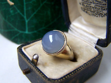 GORGEOUS GOLD PLATED SOLID STERLING SILVER BLUE CHALCEDONY CABOCHON RING SIZE H