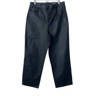 Blank NYC Vegan Leather Pants Baxter Ribcage Straight Leg Womens 32 Black Edgy - Image 1 of 4