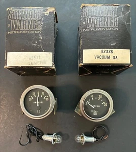 2 VINTAGE STEWART WARNER SW GAUGES: 82311 Ammeter Gauge & 82328 Vacuum Gauge NOS - Picture 1 of 10