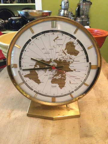 MCM Kundo W Germany Kieninger & Obergfell Modernist Quartz World Clock Brass Cover