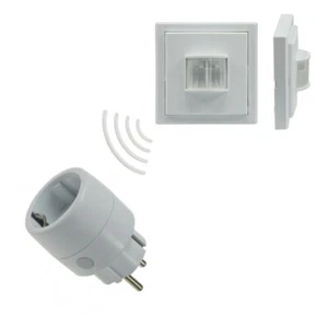 Funk Set Innen PIR Bewegungsmelder Batteriebetrieb 230V Steckdose Melder Switch - Bild 1 von 5