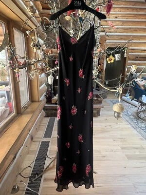 A.B.S. By Allen Schwartz  Formal Long Black Strappy Dress With Beaded Roses Sz 8 - Image 1 of 4