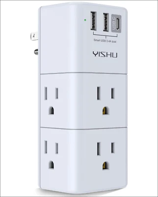 Wall Outlet Extender 9 in 1 Surge Protector USB A USB C Ports Rotating Plug - Image 1 of 4