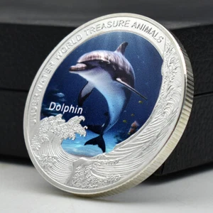 Underwater Animal Dolphin Silver Plated Coin World Treasure Medal Art Crafts - Picture 1 of 12