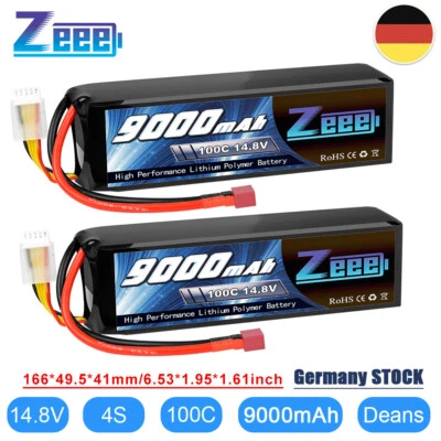 2X Zeee 4S Lipo Akku Batterie Deans 14,8V 100C 9000mAh Für RC Auto Flugzeuge FPV - Bild 1 von 4
