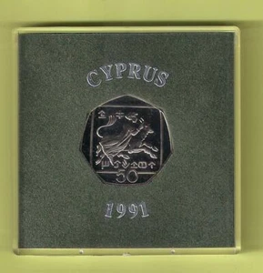CYPRUS 1991 50c ABDUCTION OF EUROPE BY ZEUS COIN IN OFFICIAL CENTRAL BANK CASE - Picture 1 of 2