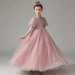 Girl Evening Dress Party Sexy Sequin Long Dresses Puff Sleeve Birthday Ball Gown - Picture 1 of 27