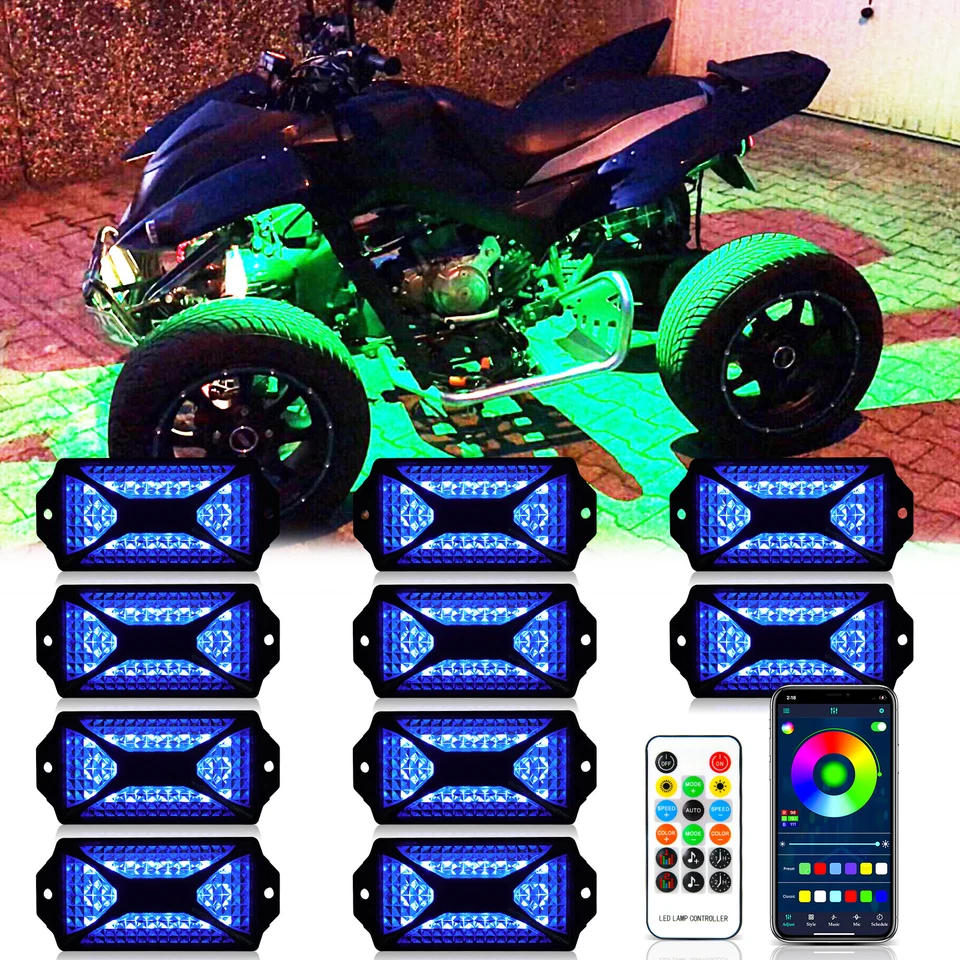 10 cápsulas RGB LED luces de roca APP Bluetooth debajo de la carrocería para Can-Am DS250 DS450 DS650 Foto 1 de 4