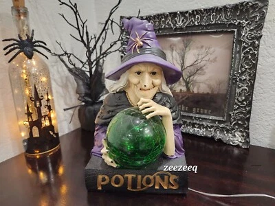 Halloween Witch Crystal Ball Potion Book LIGHT UP Resin Figurine Statue Decor - Image 1 of 4