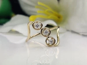 Gift For Her 14k Yellow Gold Natural Diamond Minimalist Band Birthday Ring - Picture 1 of 8