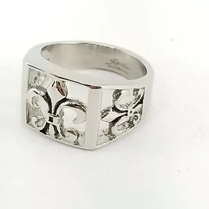 Mens Fleur De Lis Polished Stainless Steel Ring Size 14 - Picture 1 of 6