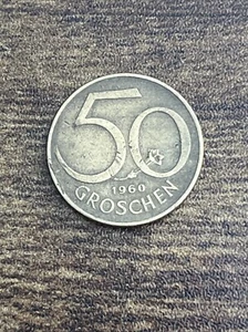 1960 Austria 50 Groschen Aluminum-Bronze Austrian Shield Actual Coin TK9477* - Picture 1 of 3