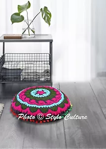 Pcs Lot Round Black Floor Cushion Embroidered Suzani Floor Pillow Cover 18 in - Picture 1 of 7
